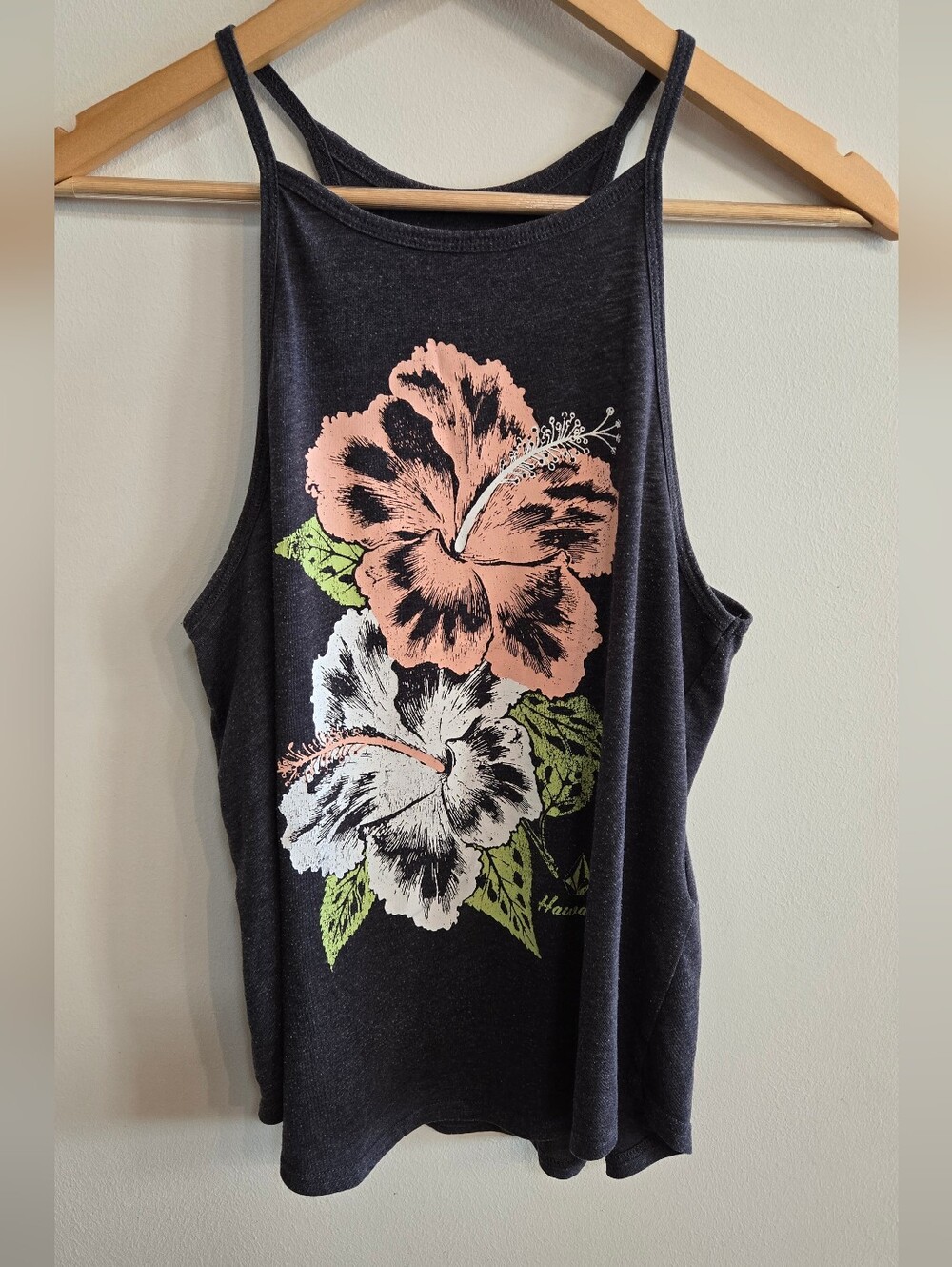 Volcom Charcoal Tank Top with Hibiscus Graphic